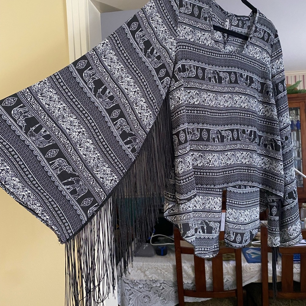 Bohemian Black and White Fringe Top